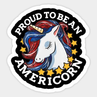 Proud to be an Americorn graphic for Patriotic Unicorn Lovers Sticker